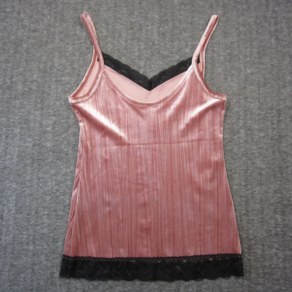 No Boundaries Velvet Lace Trim Tank Top Womens‎ M Pink Black Cami Coquette Y2k - Picture 3 of 7